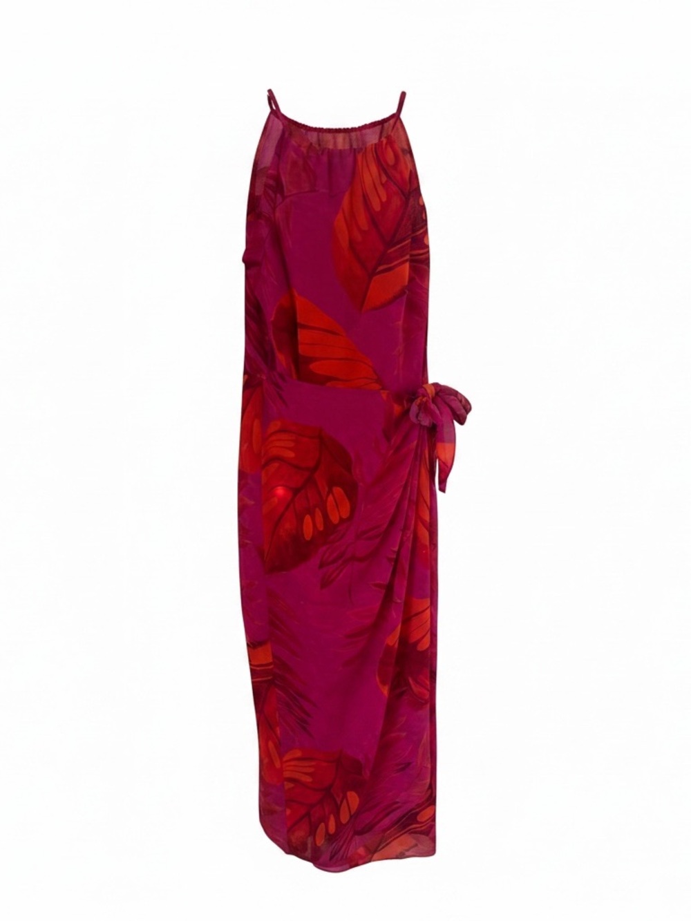 Floral Hot Pink & Orange Midi Dress Size 12 Vacation Cruise Resort Tropical